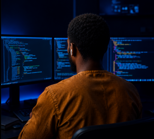 Développeur travaillant sur du code face à plusieurs écrans
